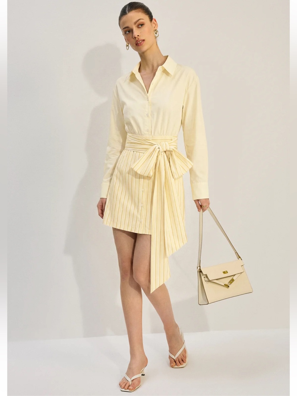 Commense Cotton Striped Tie-Waist Shirt Dress Size XS NWT